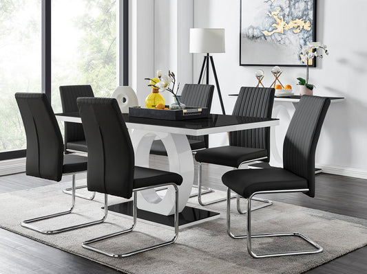 Giovani High Gloss And Glass Dining Table And 6 Lorenzo Chairs Set