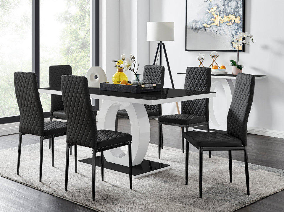 Giovani 6 Black Dining Table & 6 Milan Black Leg Chairs
