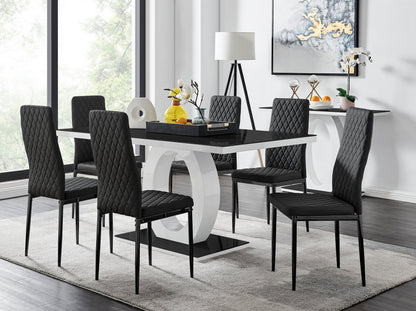 Giovani 6 Black Dining Table & 6 Milan Black Leg Chairs
