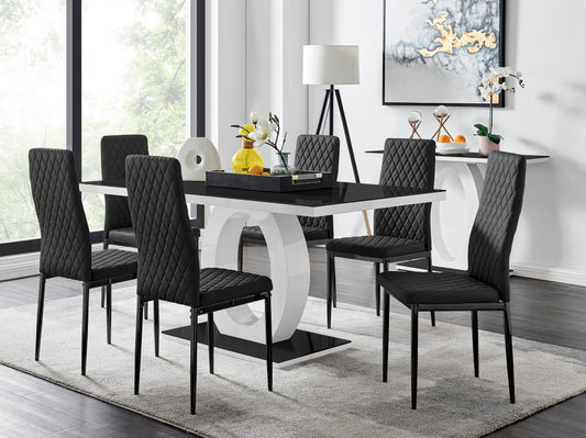 Giovani 6 Black Dining Table & 6 Milan Black Leg Chairs