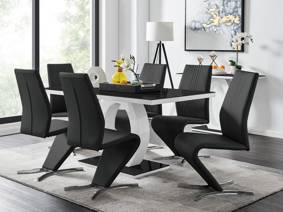 Giovani High Gloss And Glass Dining Table And 6 Willow Chairs Set