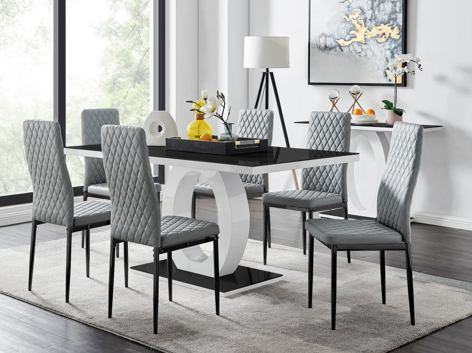 Giovani 6 Black Dining Table & 6 Milan Black Leg Chairs