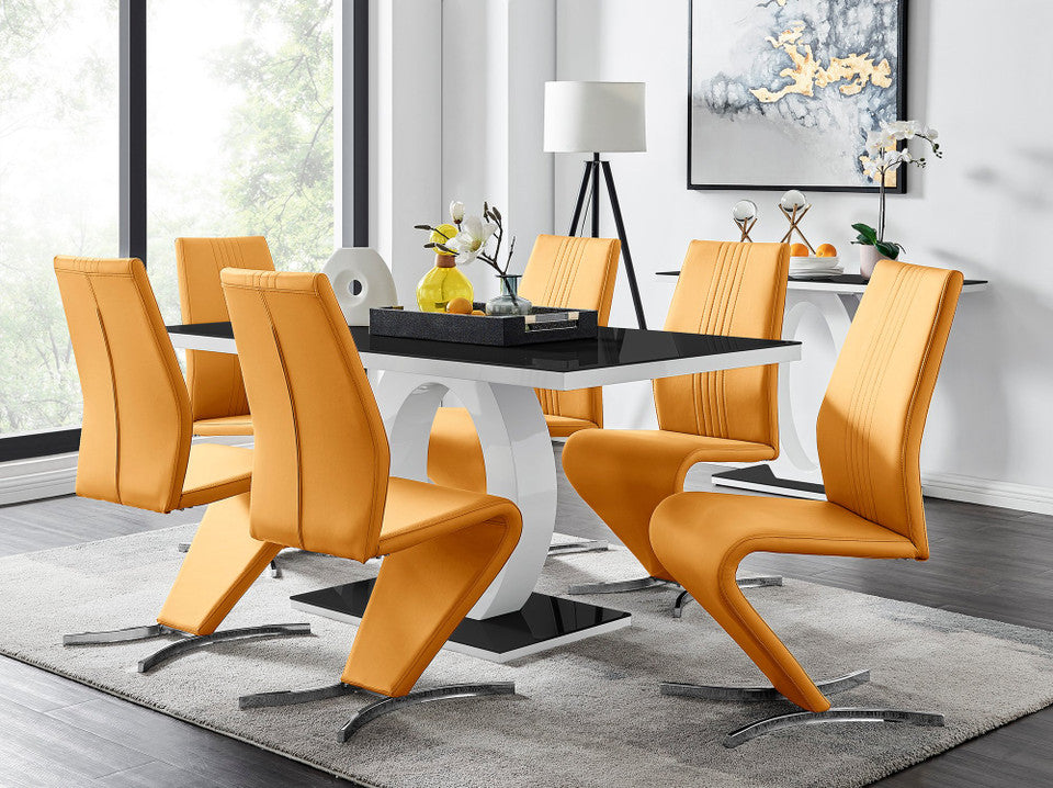 Giovani High Gloss And Glass Dining Table And 6 Willow Chairs Set