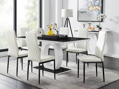 Giovani 6 Black Dining Table & 6 Milan Black Leg Chairs