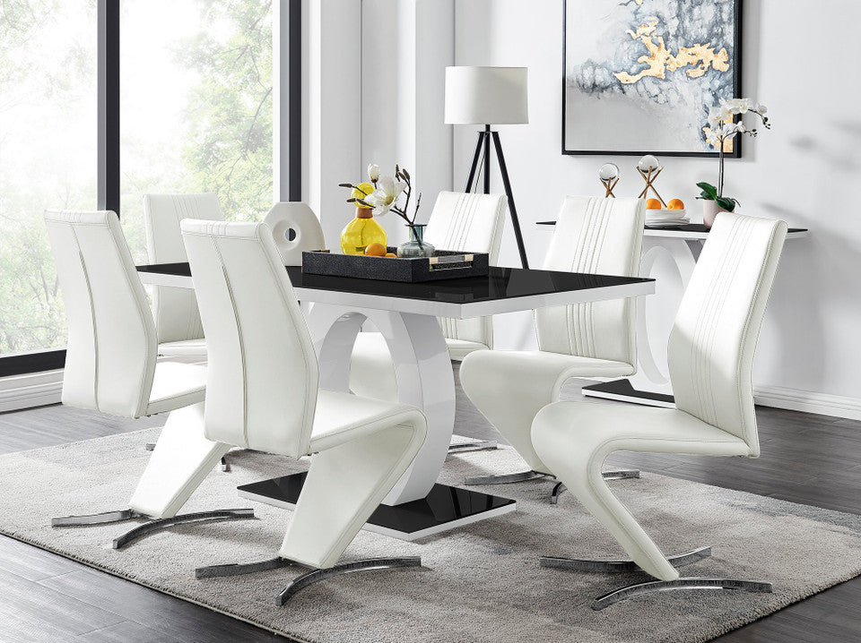 Giovani High Gloss And Glass Dining Table And 6 Willow Chairs Set