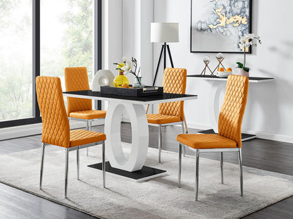 Giovani Black White High Gloss Glass Dining Table and 4 Milan Chairs Set