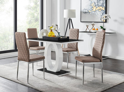 Giovani Black White High Gloss Glass Dining Table and 4 Milan Chairs Set