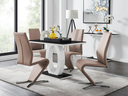 Giovani Black White High Gloss Glass Dining Table and 4 Willow Chairs Set