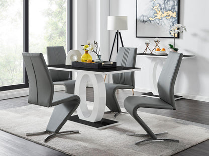 Giovani Black White High Gloss Glass Dining Table and 4 Willow Chairs Set