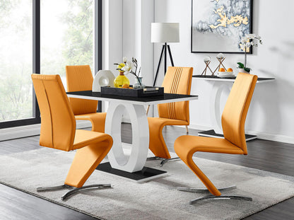 Giovani Black White High Gloss Glass Dining Table and 4 Willow Chairs Set