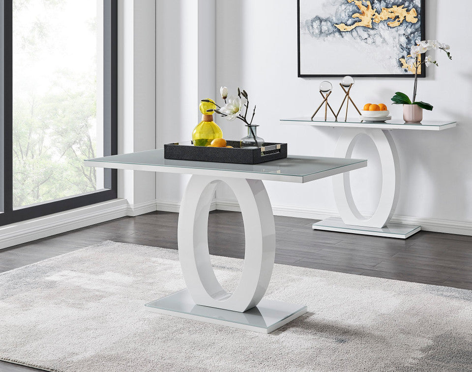 Giovani Grey White Modern High Gloss And Glass Dining Table And 4 Willow Chairs Set