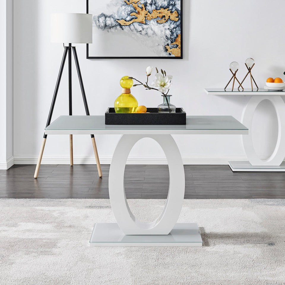 Giovani Rectangular Grey and White High Gloss Glass 4 Seater Dining Table