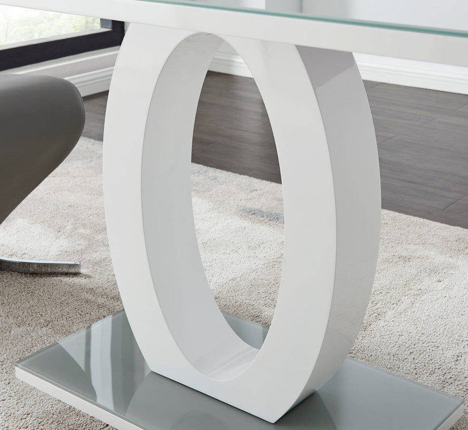 Giovani Rectangular Grey and White High Gloss Glass 6 Seater Large Dining Table