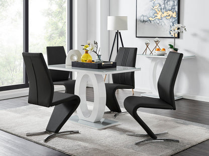Giovani Grey White Modern High Gloss And Glass Dining Table And 4 Willow Chairs Set