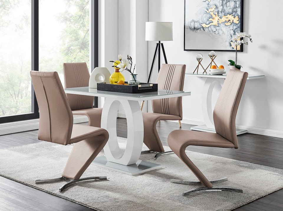 Giovani Grey White Modern High Gloss And Glass Dining Table And 4 Willow Chairs Set