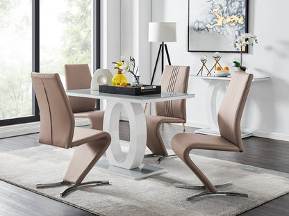 Giovani Grey White Modern High Gloss And Glass Dining Table And 4 Willow Chairs Set