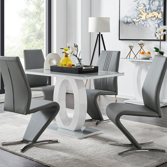 Giovani Grey White Modern High Gloss And Glass Dining Table And 4 Willow Chairs Set