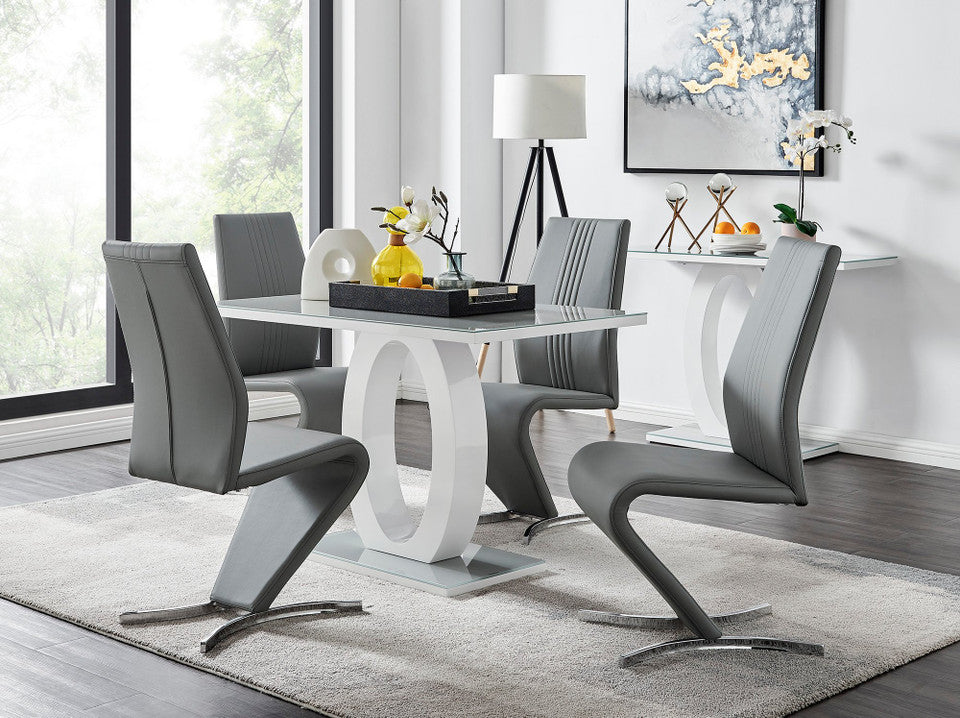 Giovani Grey White Modern High Gloss And Glass Dining Table And 4 Willow Chairs Set