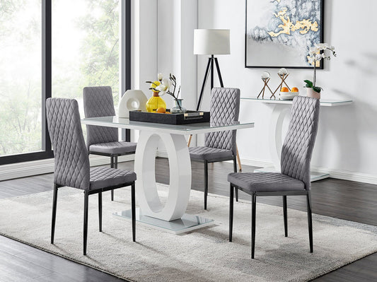 Giovani 4 Grey Dining Table & 4 Velvet Milan Black Leg Chairs
