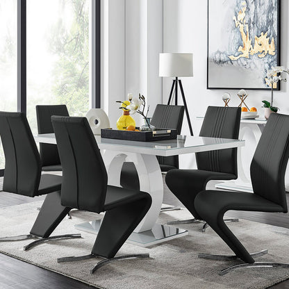 Giovani Grey White Modern High Gloss And Glass Dining Table And 6 Willow Chairs Set