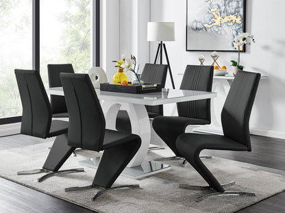 Giovani Grey White Modern High Gloss And Glass Dining Table And 6 Willow Chairs Set