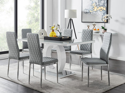 Giovani Grey White Modern High Gloss And Glass Dining Table And 6 Milan Chairs Set