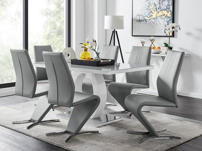 Giovani Grey White Modern High Gloss And Glass Dining Table And 6 Willow Chairs Set