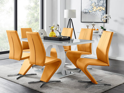 Giovani Grey White Modern High Gloss And Glass Dining Table And 6 Willow Chairs Set