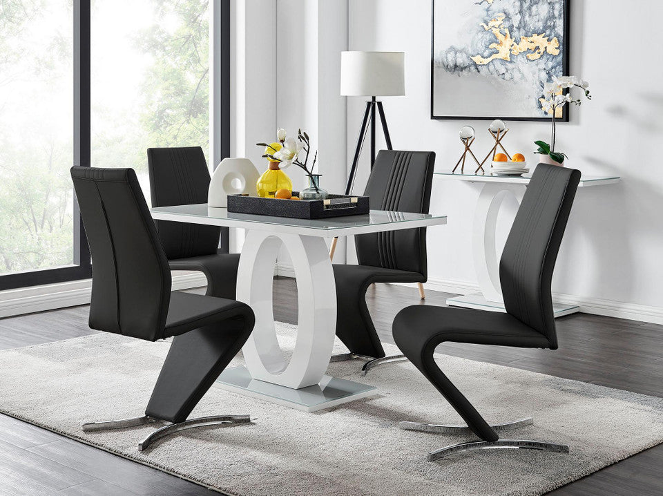 Giovani Grey White Modern High Gloss And Glass Dining Table And 4 Willow Chairs Set