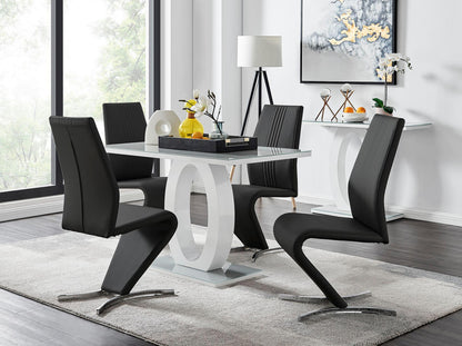 Giovani Grey White Modern High Gloss And Glass Dining Table And 4 Willow Chairs Set