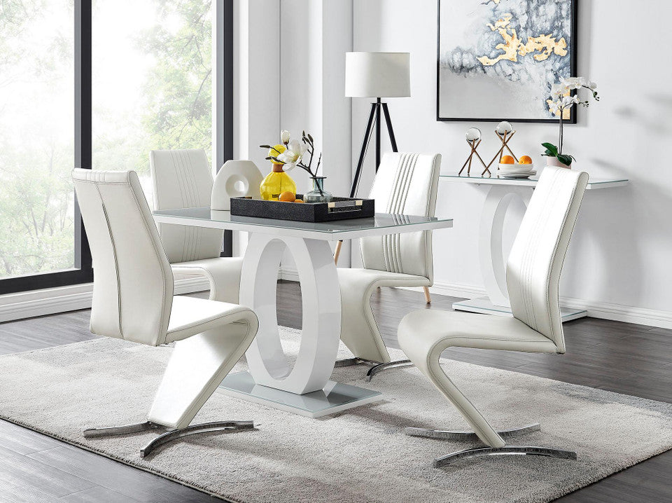Giovani Grey White Modern High Gloss And Glass Dining Table And 4 Willow Chairs Set