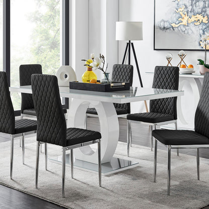 Giovani Grey White Modern High Gloss And Glass Dining Table And 6 Milan Chairs Set