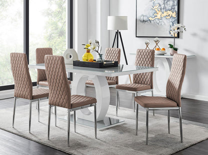 Giovani Grey White Modern High Gloss And Glass Dining Table And 6 Milan Chairs Set