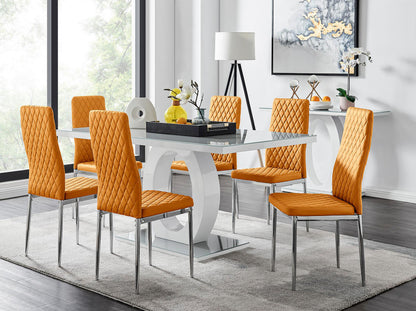 Giovani Grey White Modern High Gloss And Glass Dining Table And 6 Milan Chairs Set