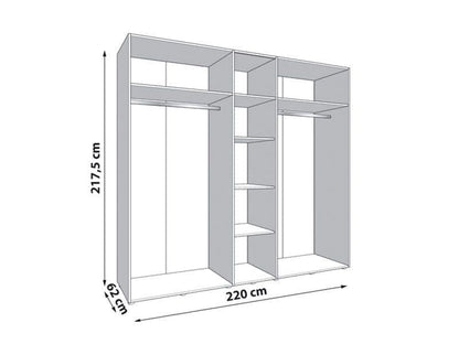 Granada Cashmere And Artisan Oak Effect Mirrored 5 Door Wardrobe