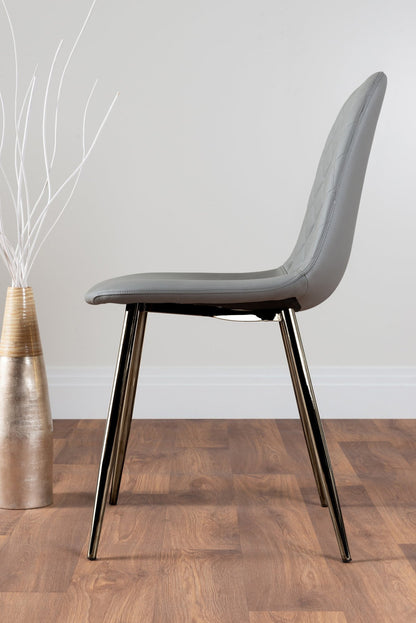 Enna Black Glass Extending Dining Table and 6 Corona Silver Leg Chairs