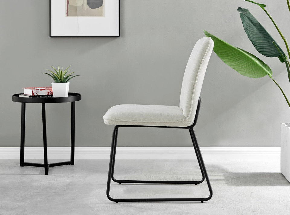 Novara White Gloss Black Leg Round Dining Table & 4 Halle Chairs