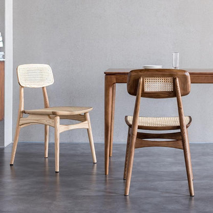 Hans Style Rattan Dining Chair, Light Oak & Walnut For Display