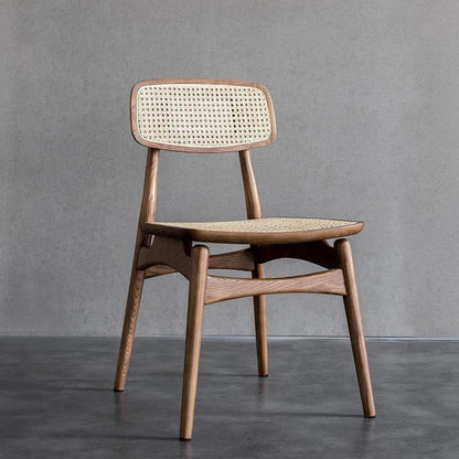 Hans Style Rattan Dining Chair, Light Oak & Walnut For Display