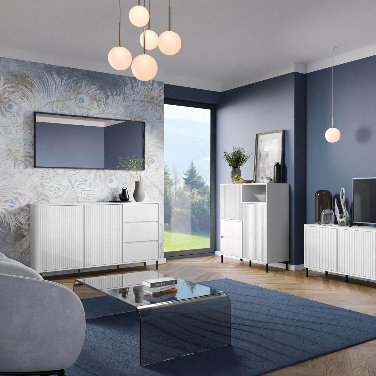 Avenale Sideboard 2 Door 3 Drawer in Alpine White High Gloss