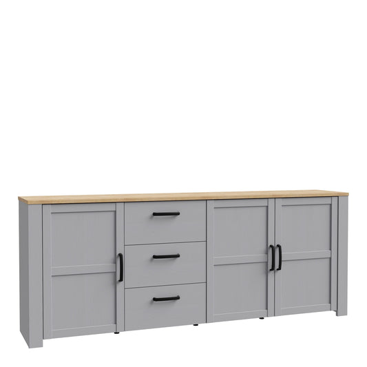 Bohol Large Sideboard 3 Drawer 3 Door in Grey and Oak