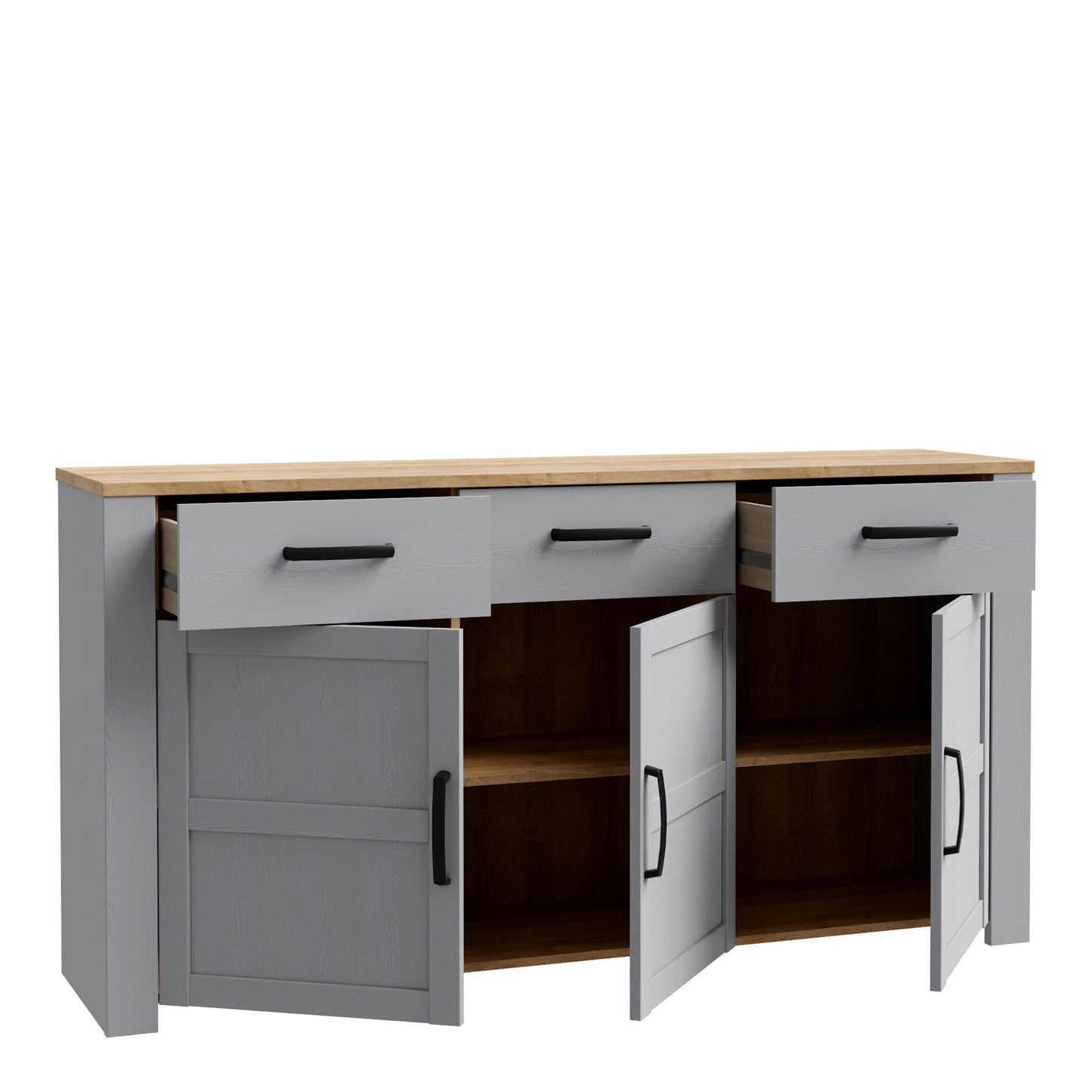 Bohol Sideboard 3 Drawer 3 Door in Grey and Oak