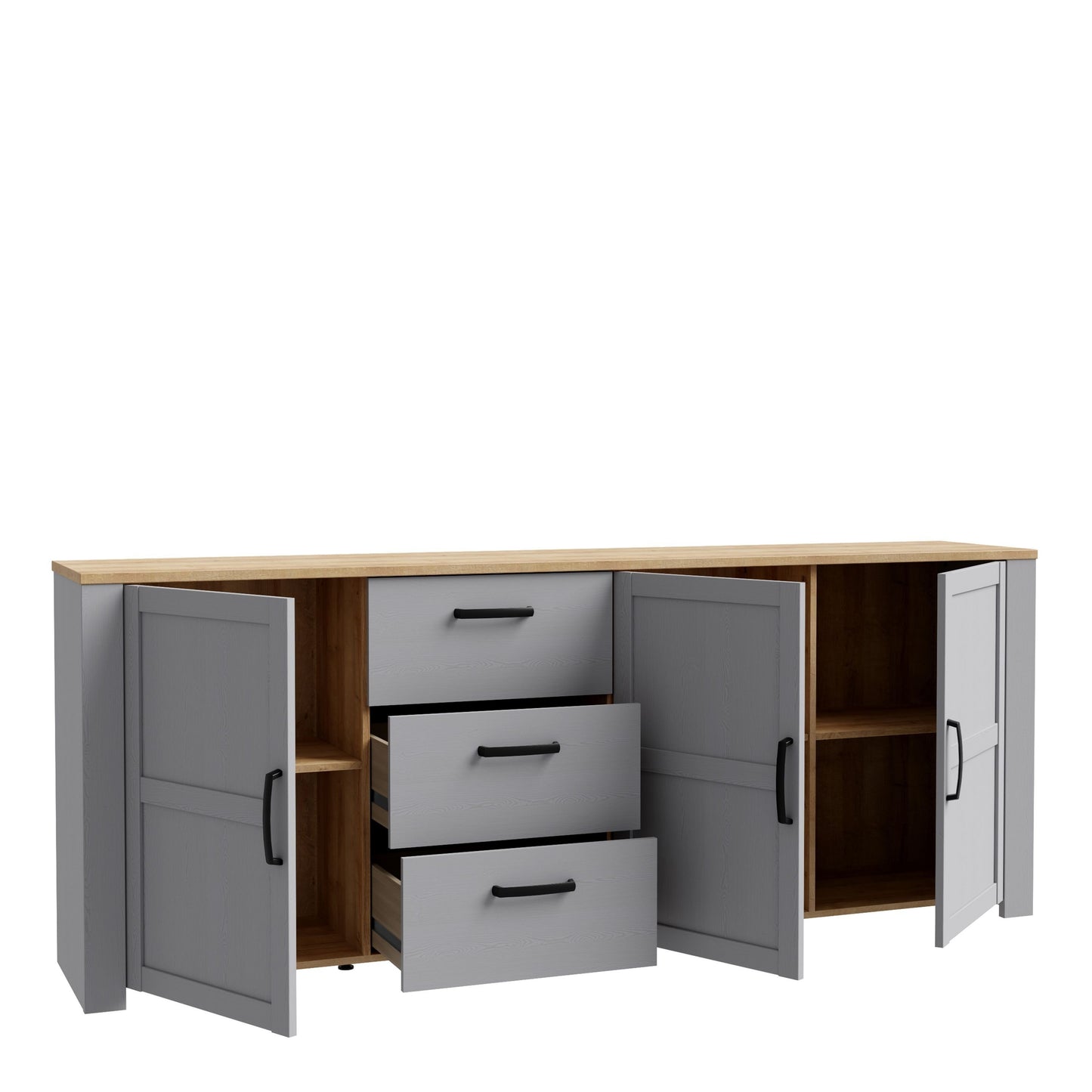 Bohol Large Sideboard 3 Drawer 3 Door in Grey and Oak