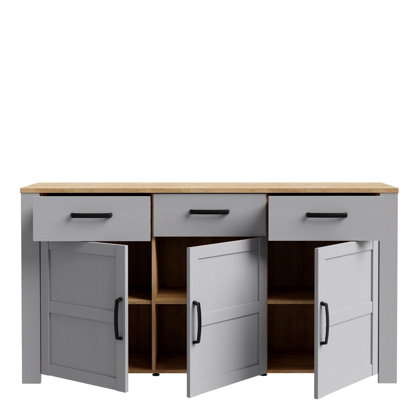 Bohol Sideboard 3 Drawer 3 Door in Grey and Oak