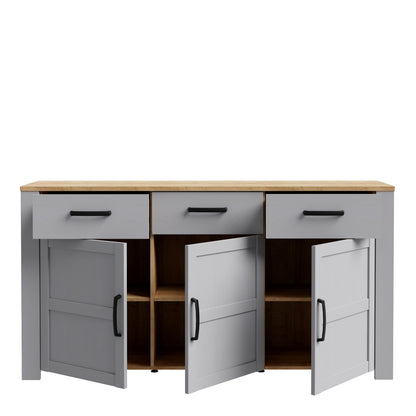 Bohol Sideboard 3 Drawer 3 Door in Grey and Oak