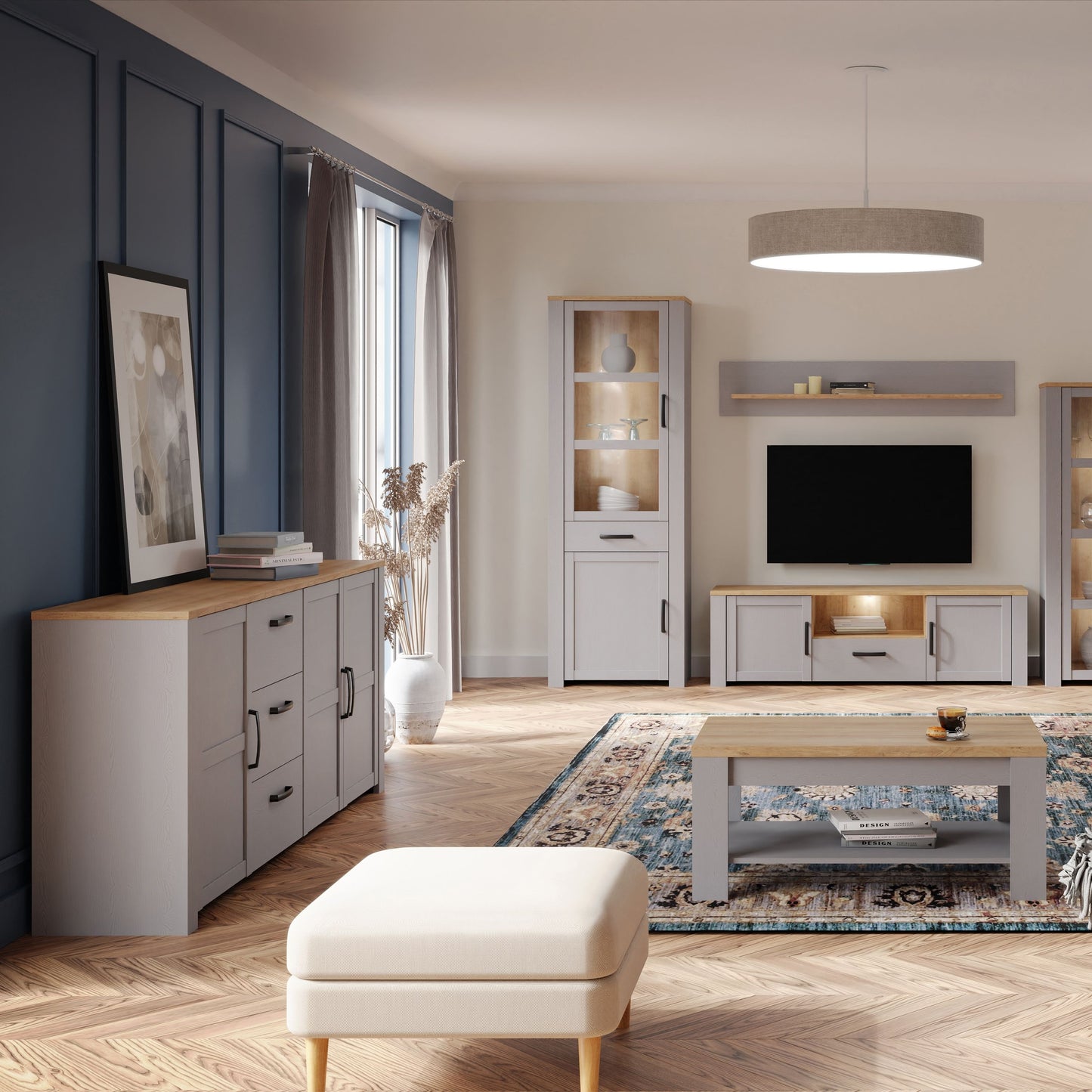 Bohol Large Sideboard 3 Drawer 3 Door in Grey and Oak
