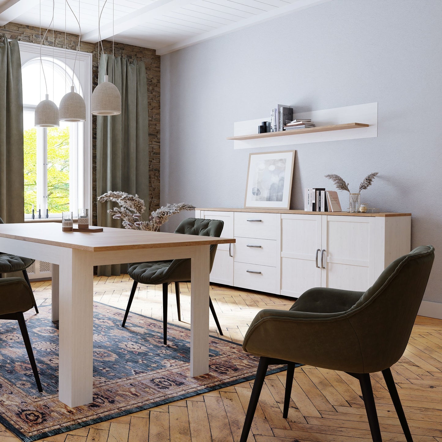 Bohol Large Sideboard 3 Drawer 3 Door in White and Oak