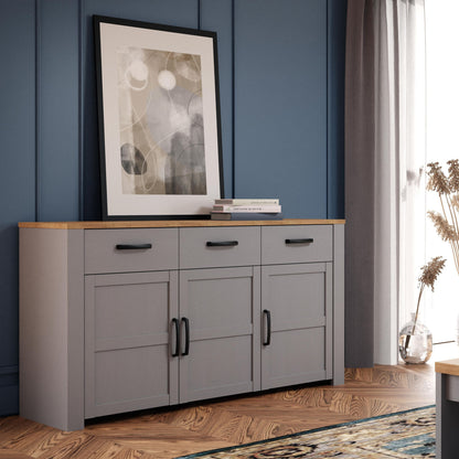 Bohol Sideboard 3 Drawer 3 Door in Grey and Oak