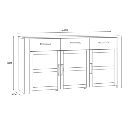 Bohol Sideboard 3 Drawer 3 Door in Grey and Oak