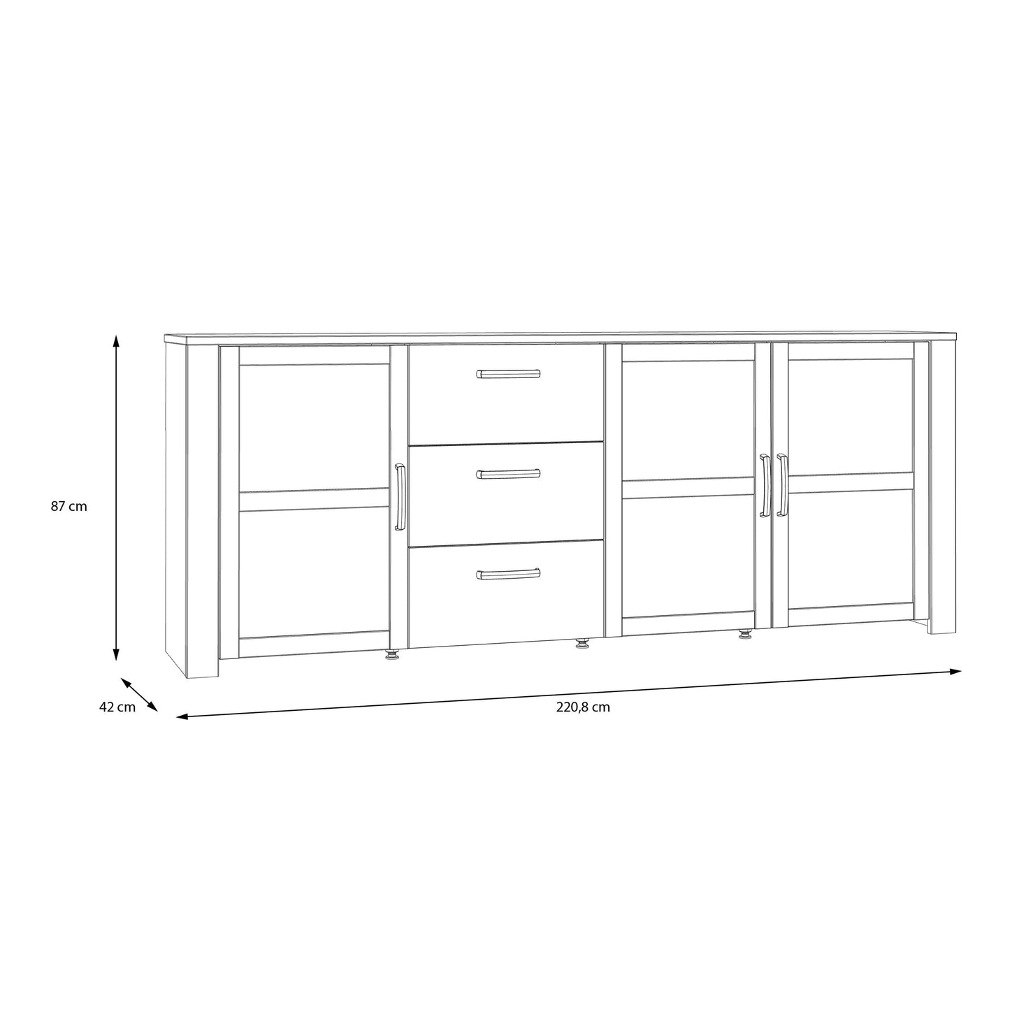 Bohol Large Sideboard 3 Drawer 3 Door in Grey and Oak